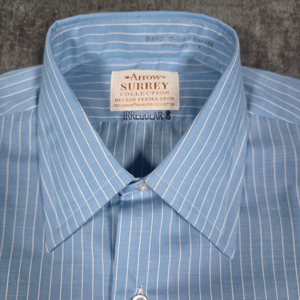 Vtg 70s Dagger Collar Arrow Surrey Collection Mens 15 Large Blue Striped Shirt